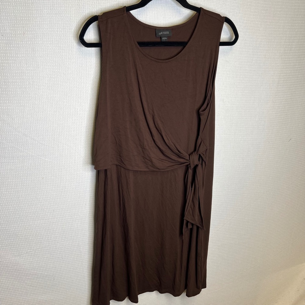 J. Jill Wearever Brown Faux Wrap Side Tie Sleeveless Dress Size L RN 97641